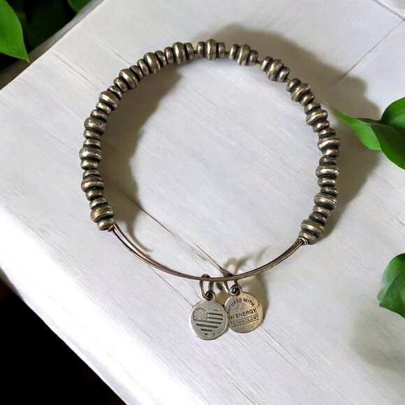 Alex & Ani Silver Beaded Charm Bangle Adjustable 2.0"-3.5" Silver Plated - Picture 1 of 2